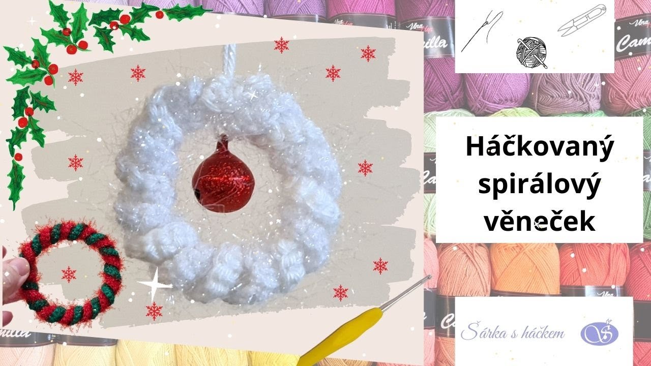 Jednoduchý háčkovaný věneček ze spirál - ozdoba na stromeček, dekorace