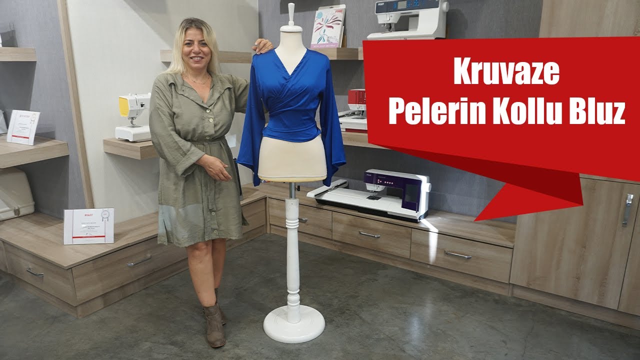 Kruvaze Pelerin Kollu Bluz Dikimi