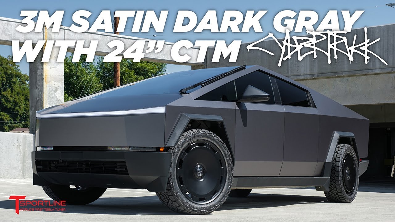 Cybertruck Wrapped in 3M Satin Dark Grey Vinyl Film with 24