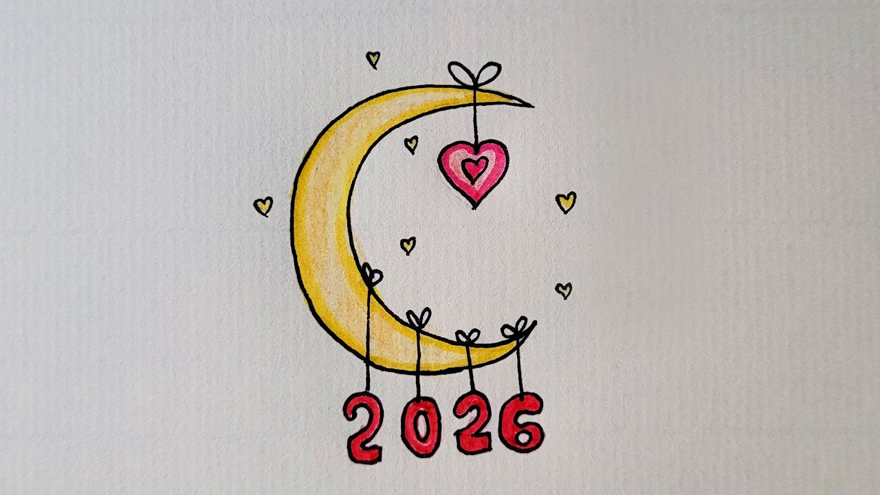 Happy New Year 2026 Drawing | 2026 Moon Drawing