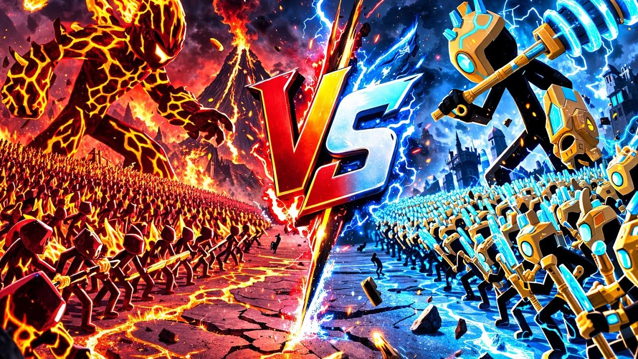 Epic Lava Army vs Electric Titan Army Battle 😱 | Massive War in Stick War: Legacy#stickwarlegacy  