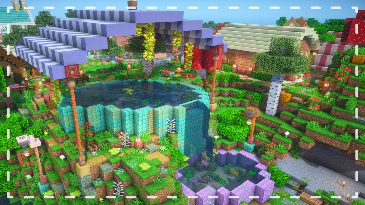 【おしゃれでかわいい】孤島の海辺にウーパールーパーのプールをつくる！【マイクラ建築/サバイバル建築勢/Minecraft】#29