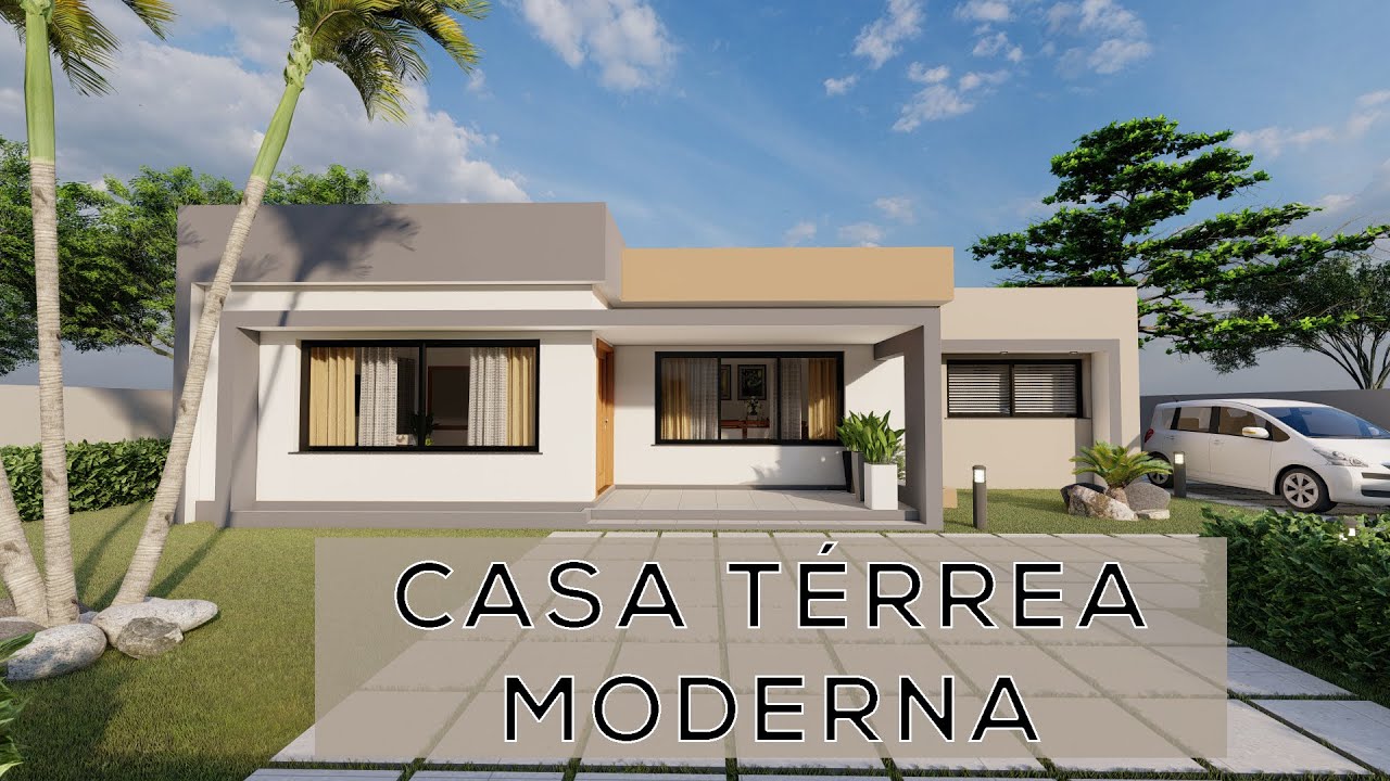 Projecto de Casa térrea moderna com 3 quartos e piscina 2021