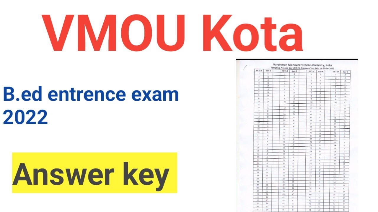 VMOU Kota b.ed enterce exam 2022 answer key realised download now