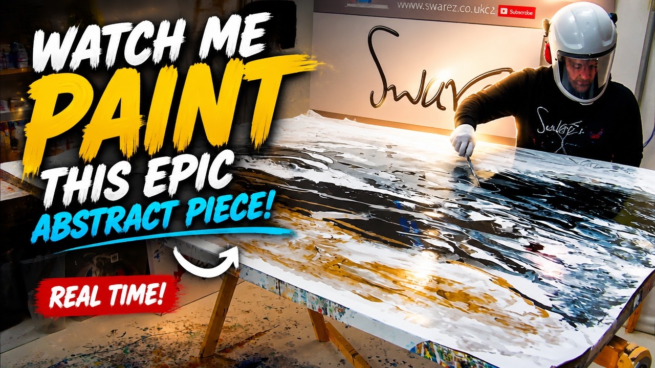 Big BLACK and WHITE abstract painting created LIVE - How It's Made