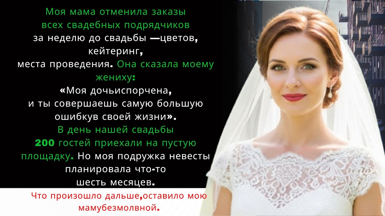 Моя мать тайно отменила мою свадьбу за 7 дней... Но её ждал шок, когда она пришла на пустырь