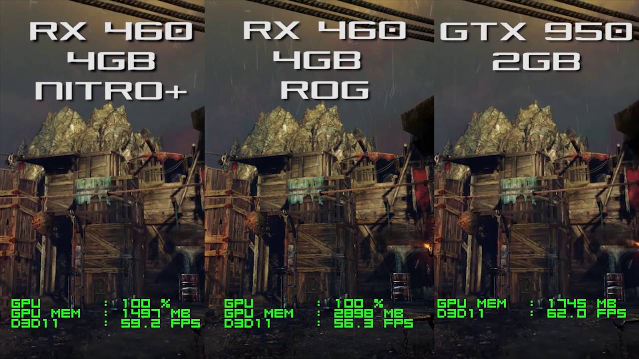 RX 460 ROG vs RX 460 NITRO vs GTX 950 - Shadow of Mordor 1080p Frame Rate Test