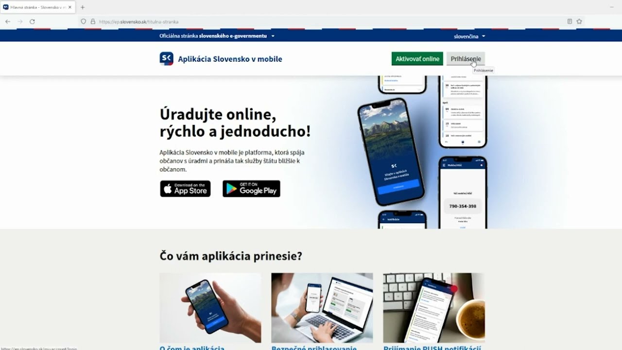 Aktivácia aplikácie Slovensko v mobile
