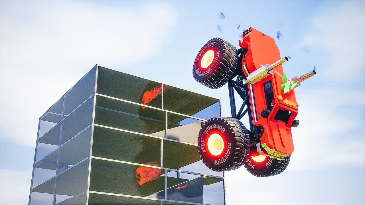 Monster Trucks Falls Off Building | Brick Rigs