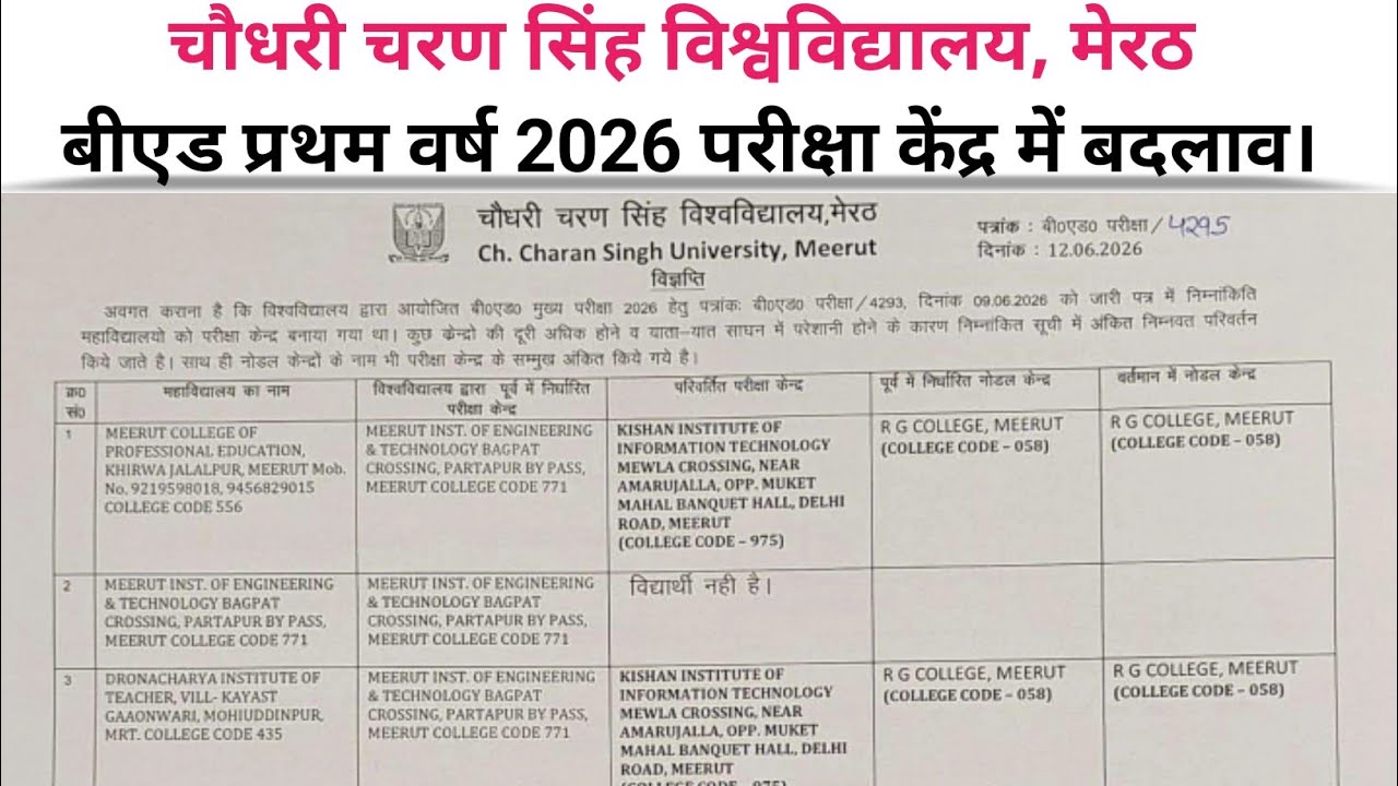 #ccsuniversity B.Ed 1st Year Exam 2026 #ccsuniversitymeerut  #examcentre #ccsuurdudepartment #centre