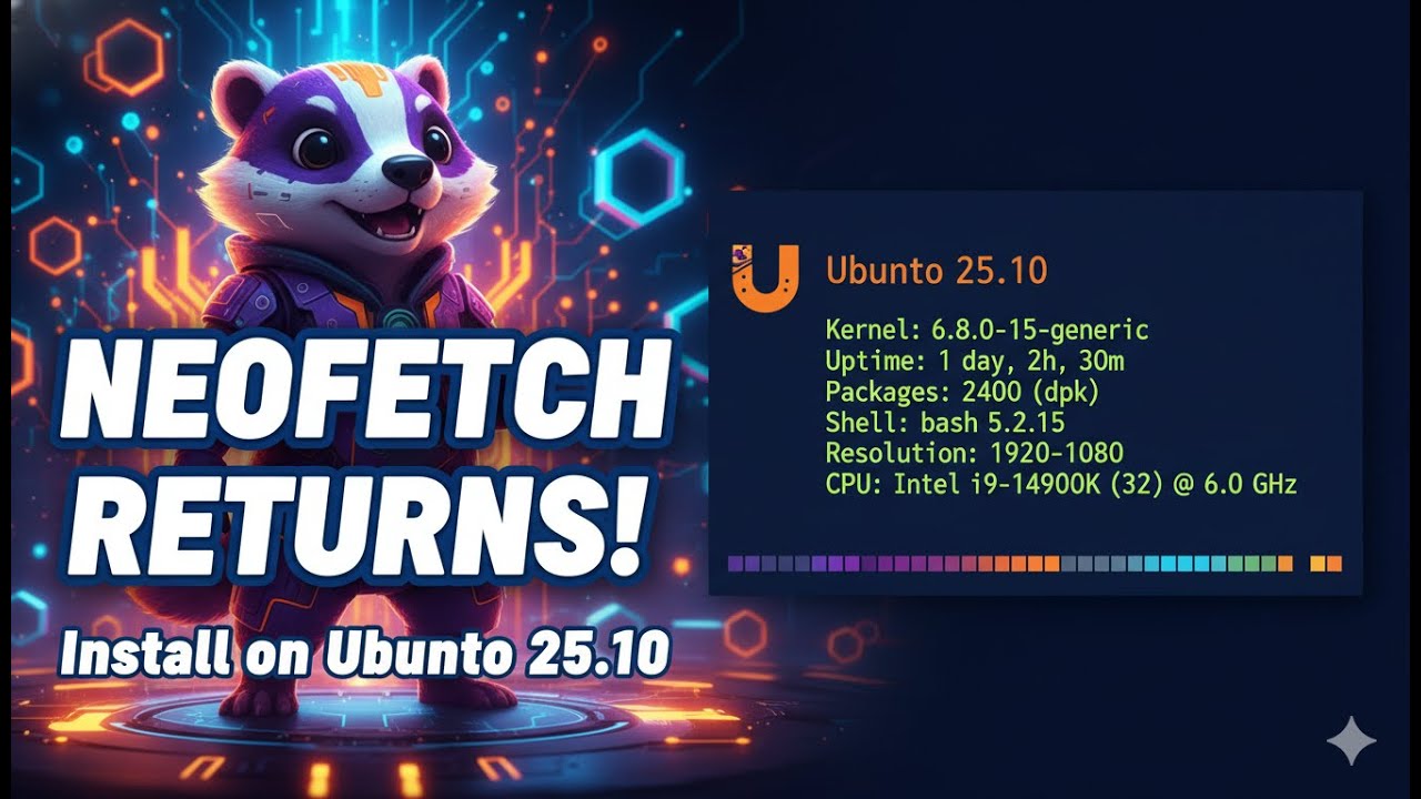 Как установить Neofetch в Ubuntu 25.10 Questing | Нет пакета APT? Сборка из исходников!