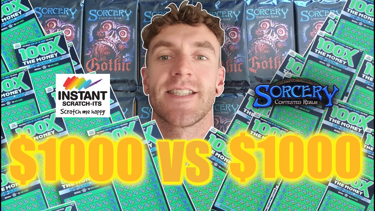 Наборы бустеров Sorcery Gothic за 1000 долларов против лотерейных скретч-билетов за 1000 долларов.