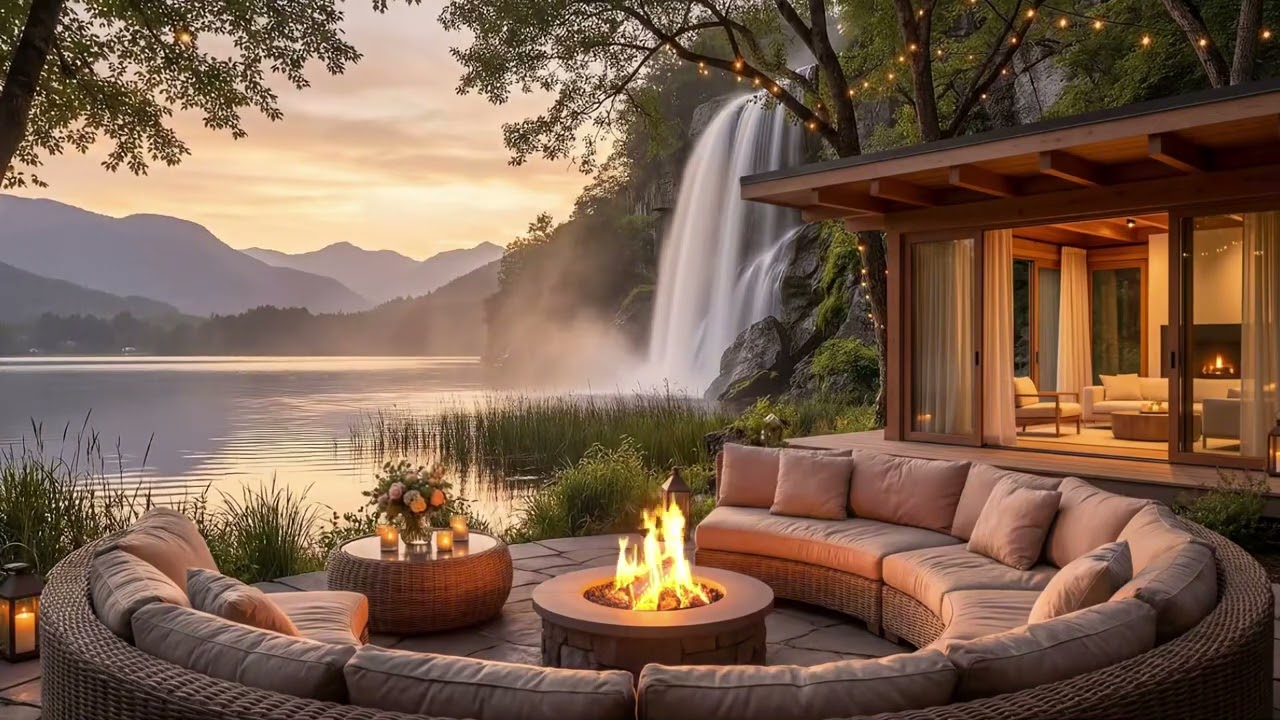 Jazz With Peaceful Evening By The Lake | Calm Jazz With Nature Sound For Relax Your Mind, Healing