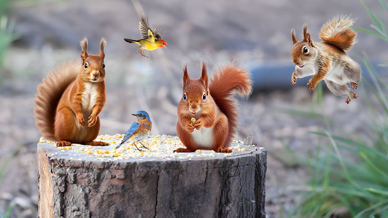 Nature Fun for Cats 🎥 Birds & Squirrels Chilling on a Sunny Day⛅🦜 TV To Soothe Cat's Anxiety