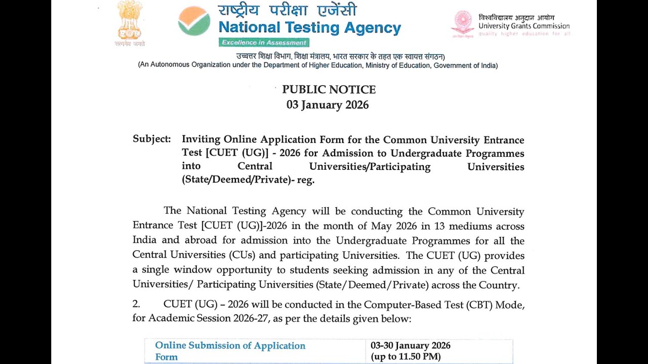 CUET-UG 2026 notification #cuet #cuetug #cuetug2026
