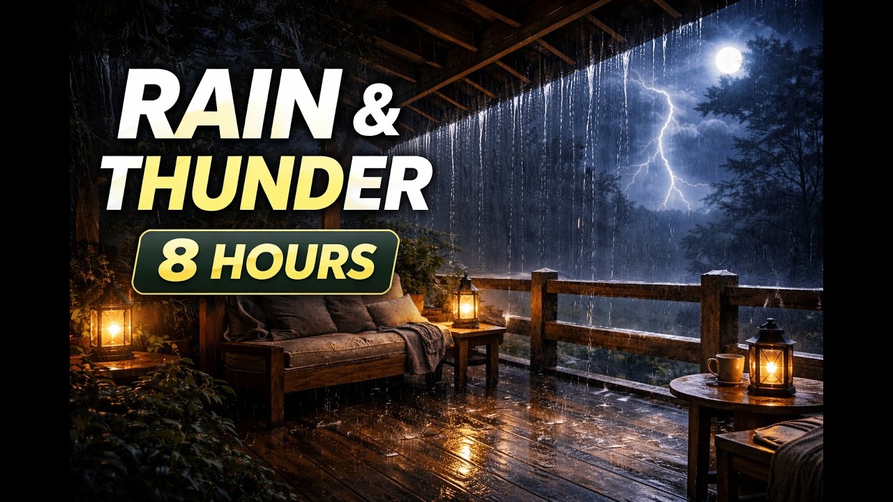 Heavy Rain and Thunder Sounds for Sleeping, Dark Screen, 8 Hours Deep Sleep Rainstorm