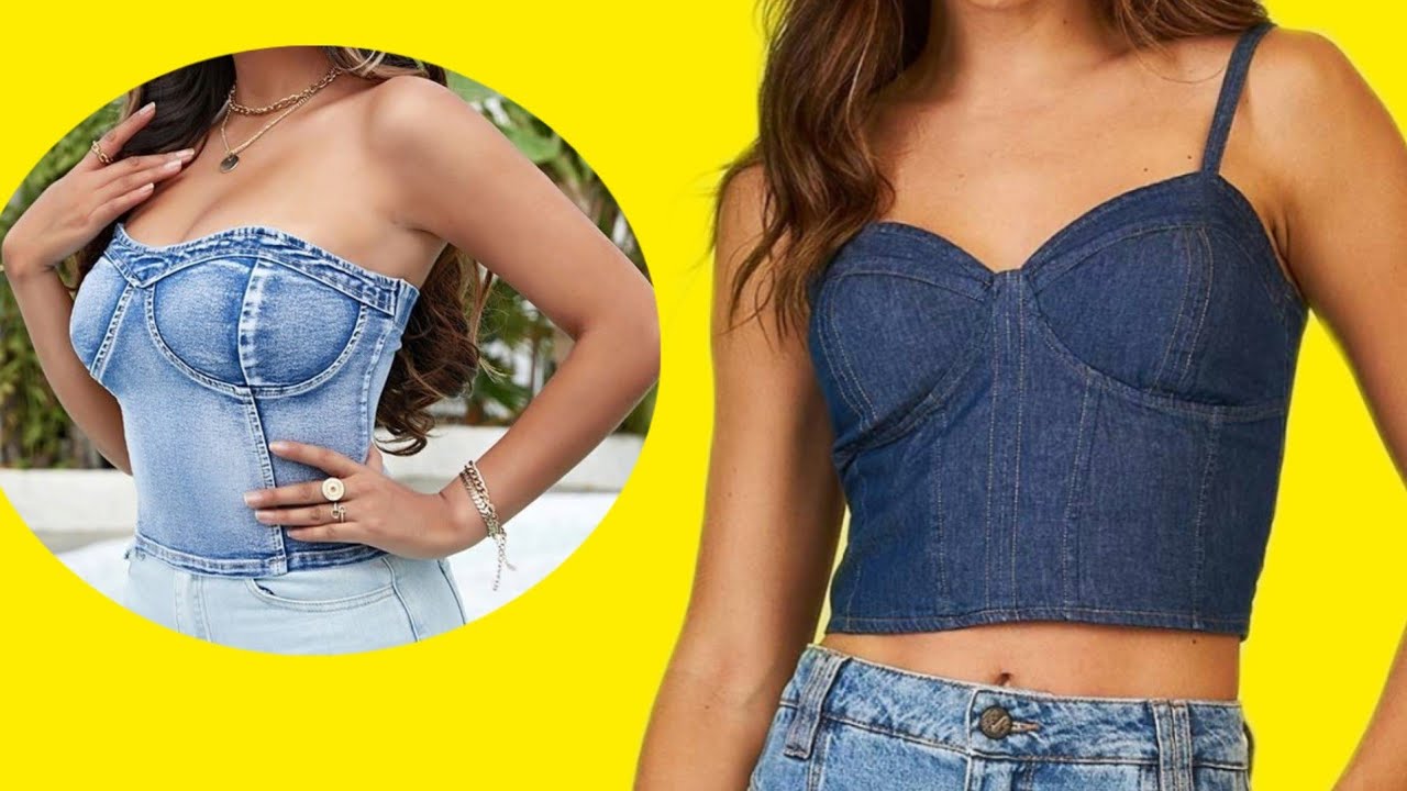 COMO TRANSFORMAR PERNAS DE CAL&Ccedil;A JEANS e suti&atilde; velho em CROPPED|| nuca mais jogo suti&atilde; fora🤭