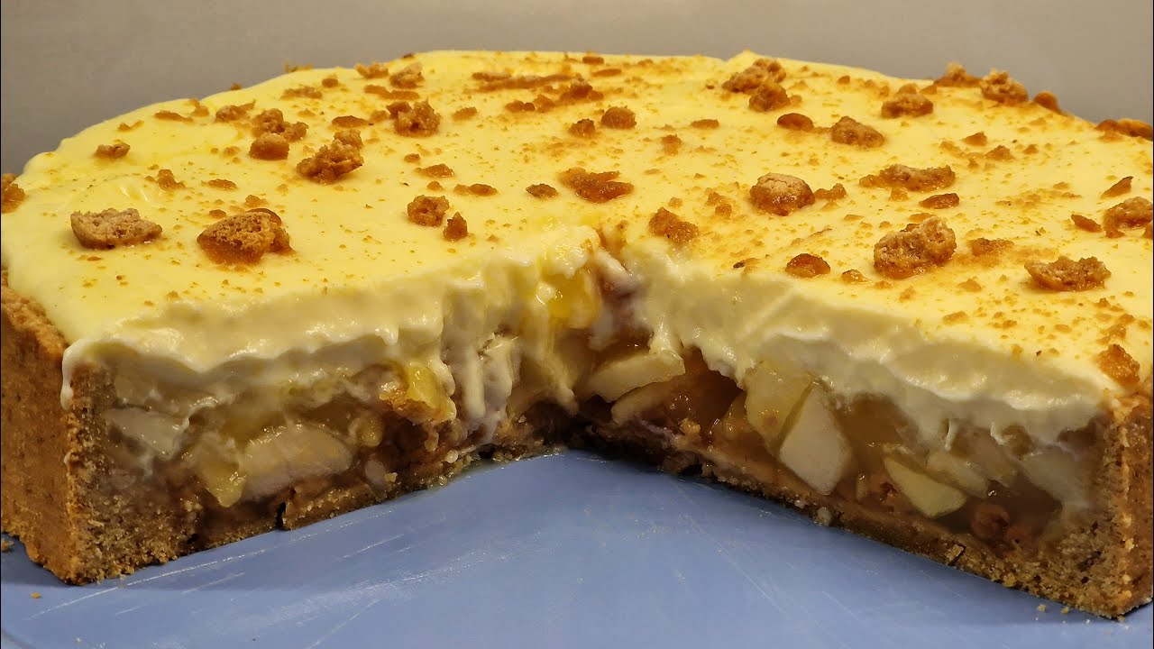 Thermomix®  TM6 - TM5 - TM31   Apfel-Amarettini-Kuchen mit Puddingsahne