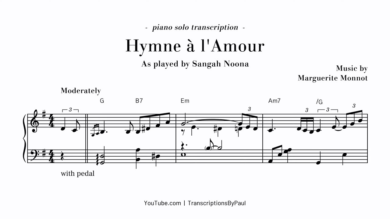 Hymne à l'Amour (Edith Piaf) - Sheet music transcription
