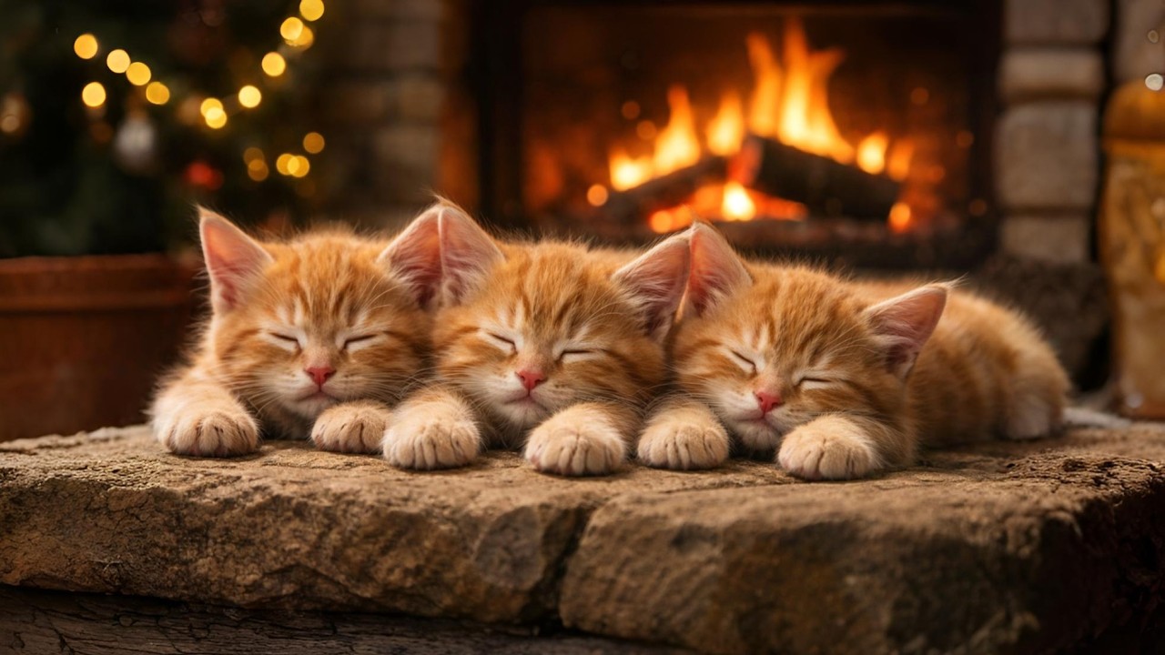 ASMR of a cozy & soft purring cat | Peaceful evening fireplace. #asmr #purringcats #fireplace #cat