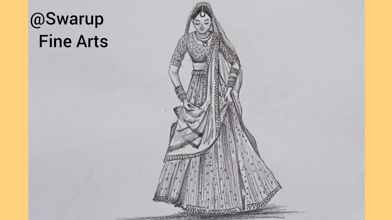 How to draw girl in beautiful dress | Girl pencil sketch| Easy drawing step by step |