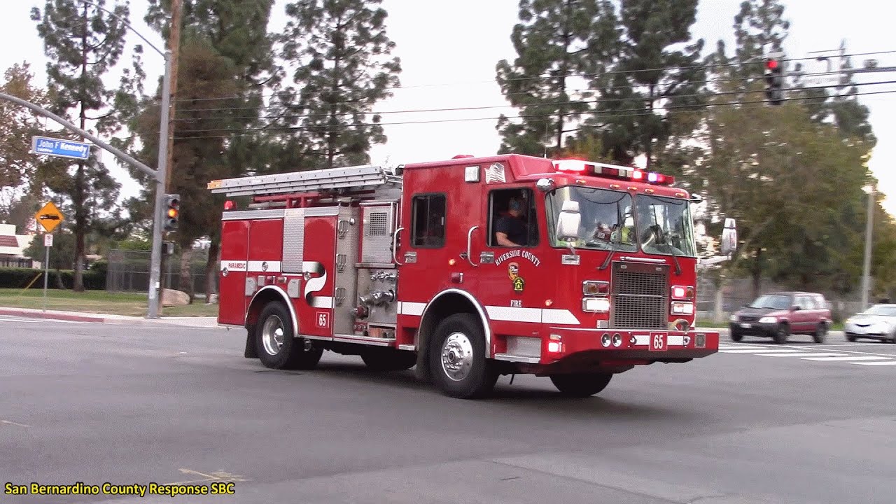 (AIR HORN) Riverside Co Engine 65, 6, 3164, Brush Patrol 18. City Engine 3, 12 & AMR Responding