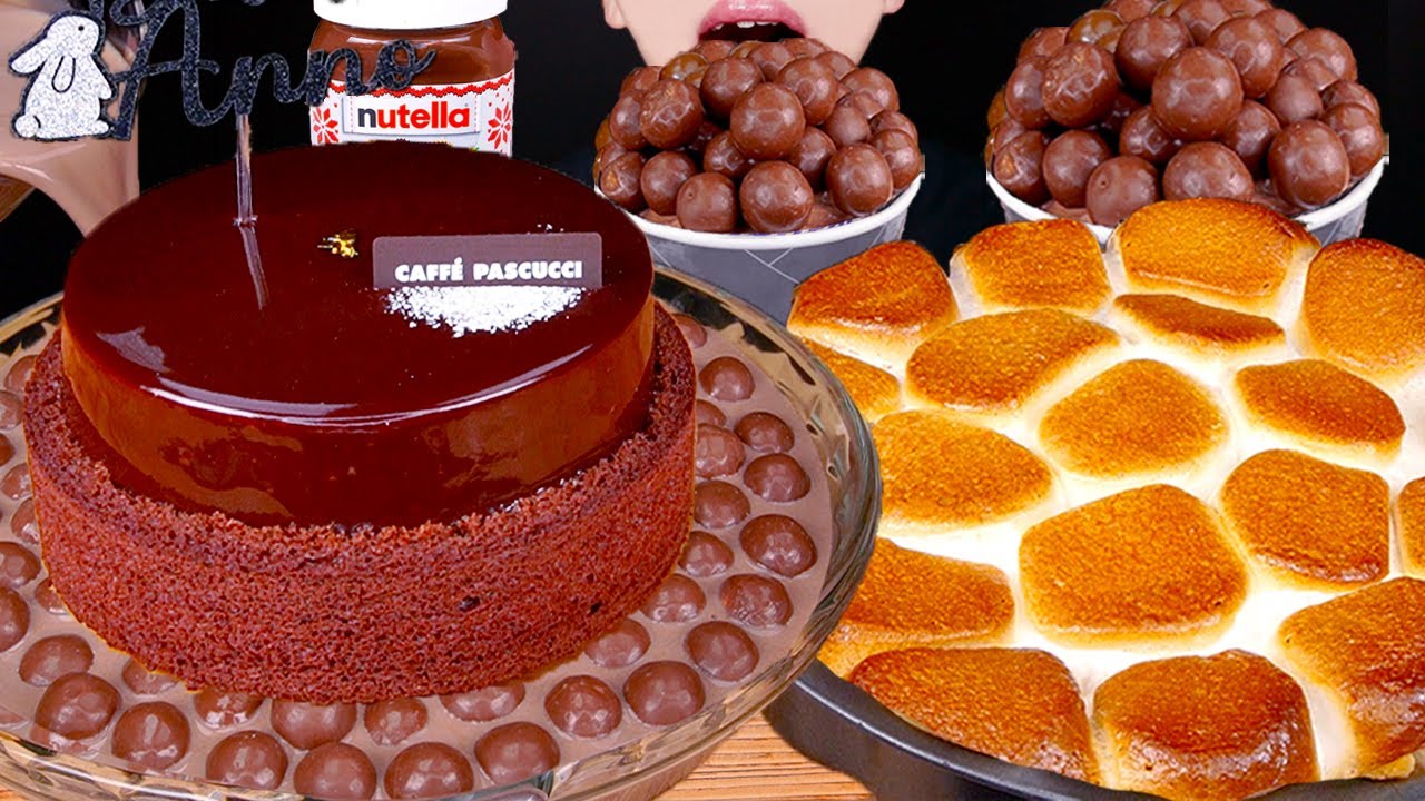 ASMR MALTESERS KITKAT MAGNUM CHOCOLATE ICE CREAM S'MORES DIP DESSERT NUTELLA MUKBANG 먹방EATING SOUNDS