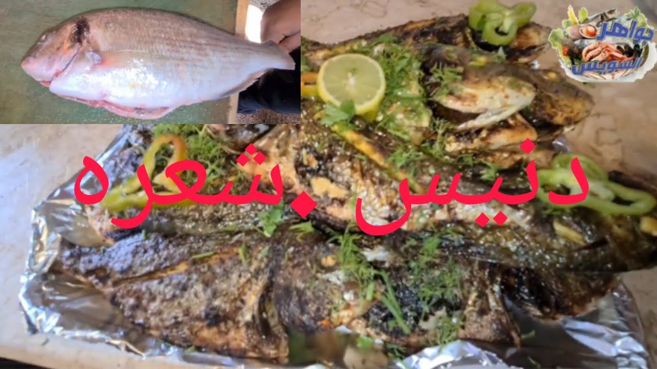 شوي♨️ سمك دنيس🐠 محشي خلطة سنجاري ومشقوق زيت وليمون🍋 ومسقي مارينيه.  مع الشيف أحمد شعرة