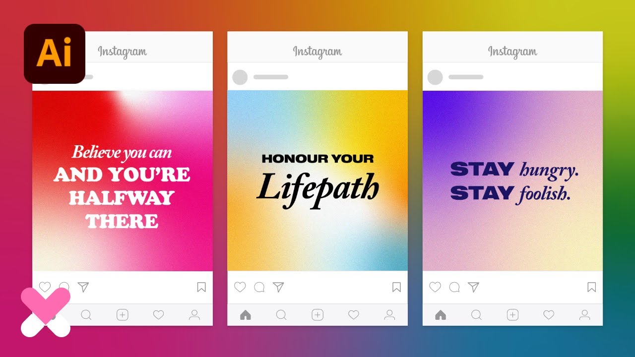 Design Trendy Freeform Gradient Instagram Quotes in Adobe Illustrator | XO PIXEL