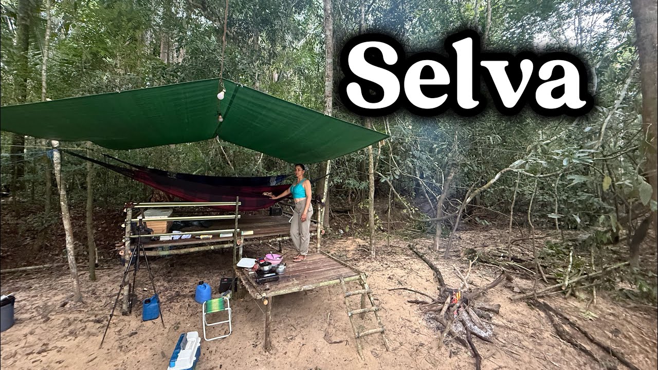 Tivemos que fazer um abrigo suspenso muita chuva risco de alagamento e enchente pescaria na selva ￼