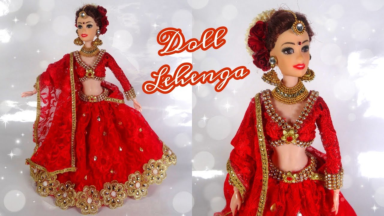 Gorgeous RED Doll Lehenga Choli Design for DIWALI | How to make doll lehenga for dolls!