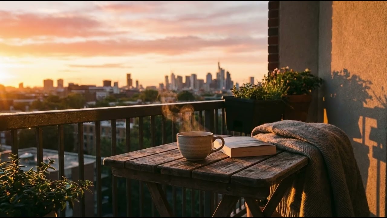 Peaceful Morning Balcony Ambience ☕ Sunrise City Sounds for Relaxation & Focus