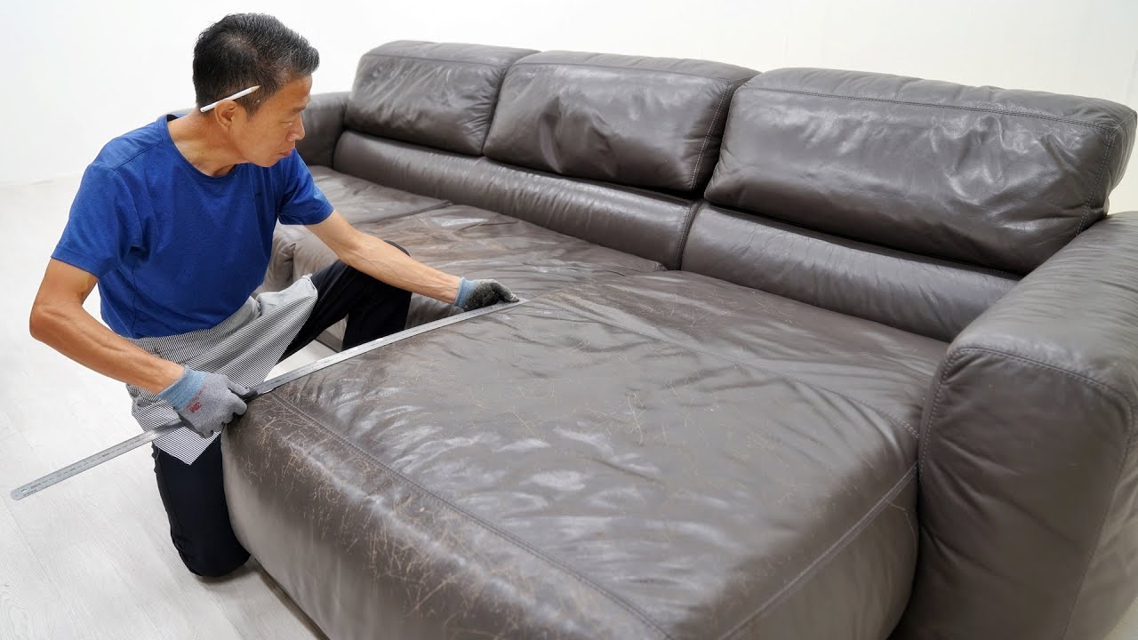 How to Repair Pet Scratch and Old Couch Sofa with New Leather - Sofa Reformer Korea