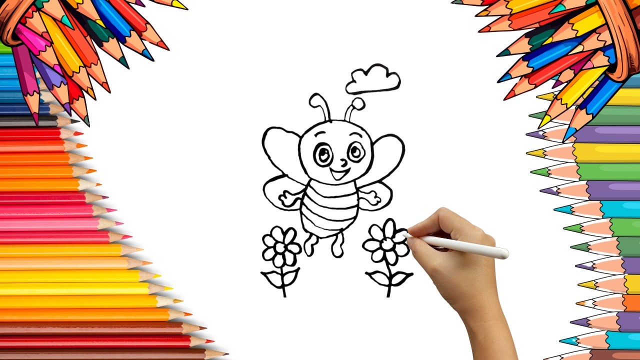 How To Draw cute Bee Drawing, Painting & Coloring For Kids and Toddlers_ Child Art 🐋🌈🎨