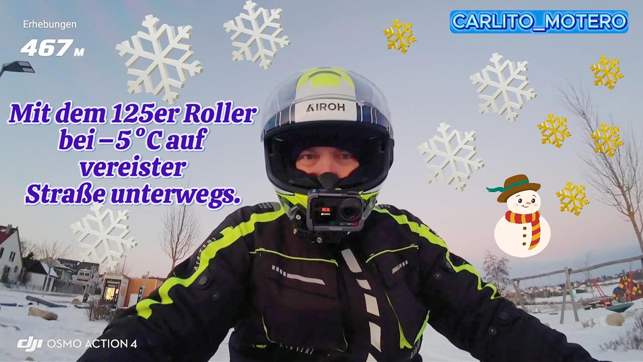 Mit dem 125er Roller bei -5 °C auf vereister Straße unterwegs.