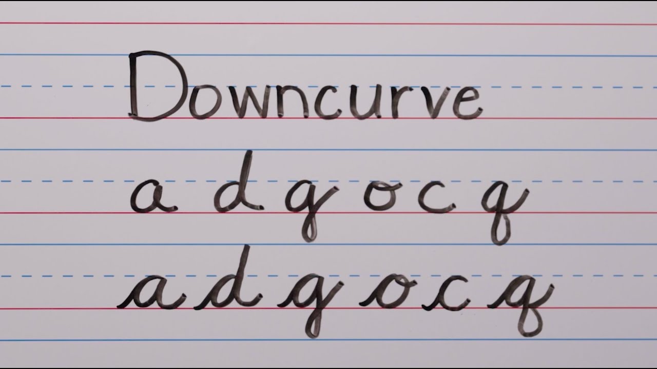 Writing in cursive: Lowercase downcurve letters (a, d, g, o, c, q)