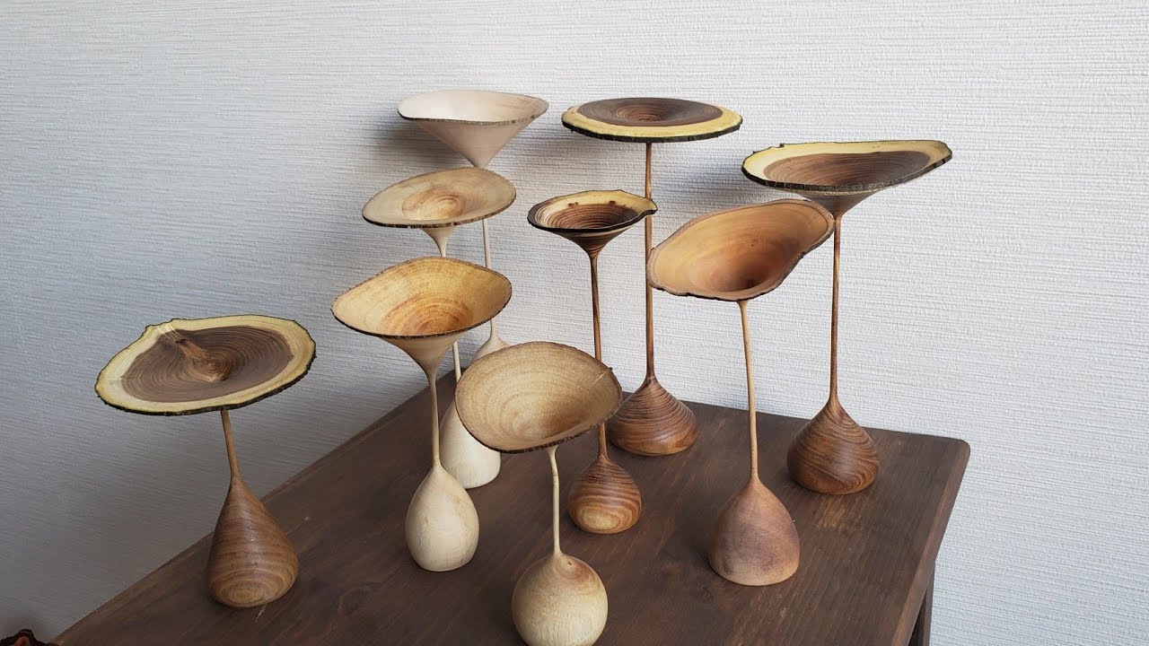 Woodturning - log to goblet .  神業！？木の枝から削り出すオブジェの作り方！