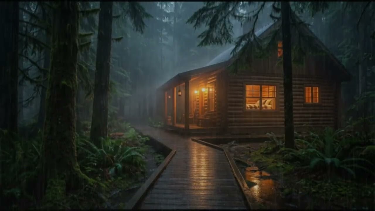 Rainy Forest Cabin at Night 🌧️ Gentle Rain Sounds for Deep Sleep, Relaxation & Insomnia Relief