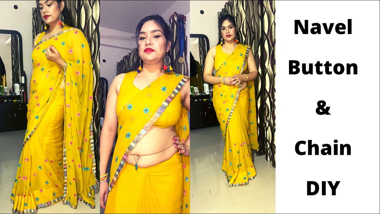 DIY BELLYBUTTONS & CHAIN|HOW TO WEAR CHIFFON SAREE PERFECTLY|HOW TO STYLE YOUR SAREE WITH BELLYCHAIN
