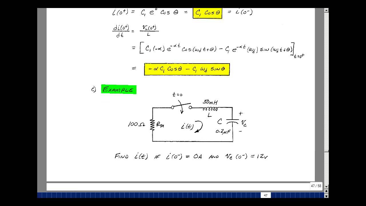 ECE201msu: Chapter 7 - Underdamped Natural Response of a Series RLC Circuit