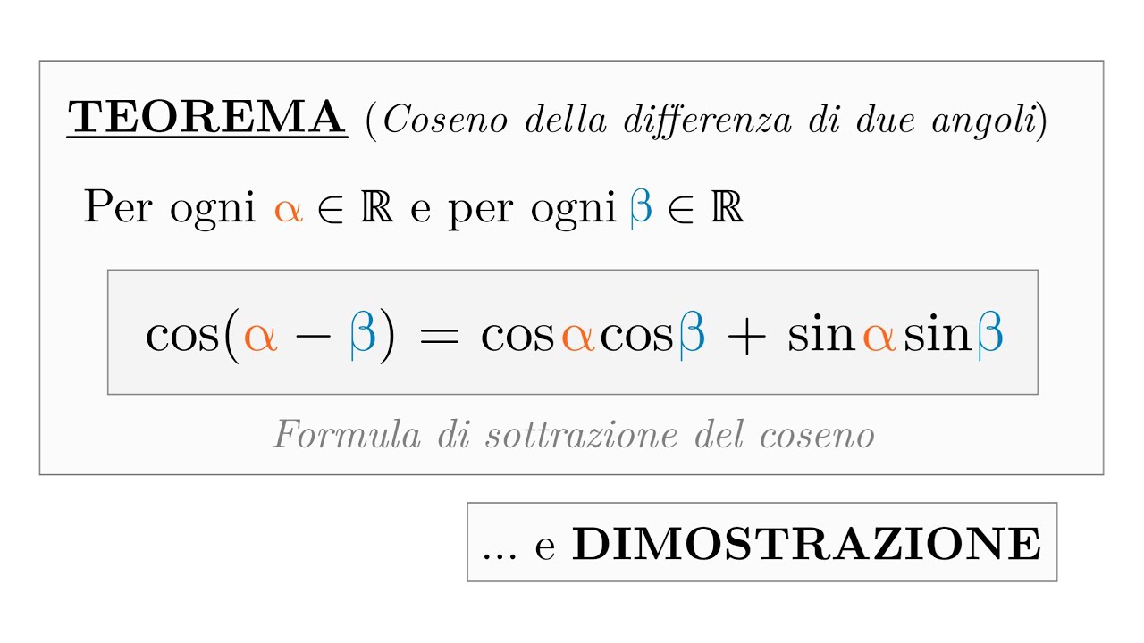 Formula di Sottrazione del Coseno (Coseno della Differenza): Teorema & Dimostrazione
