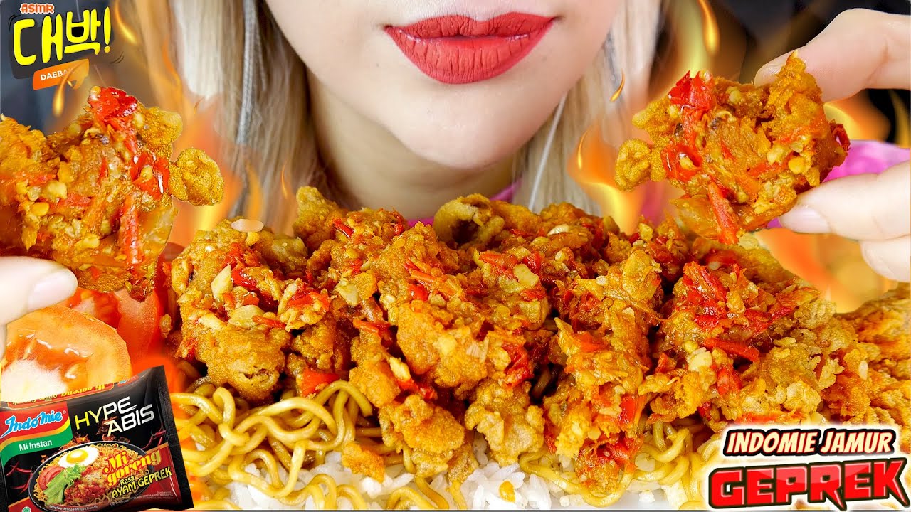 ASMR 💥🍄JAMUR CRISPY GEPREK + INDOMIE AYAM GEPREK HYPE ABIS🔥 | SPICY CRISPY MUSHROOM
