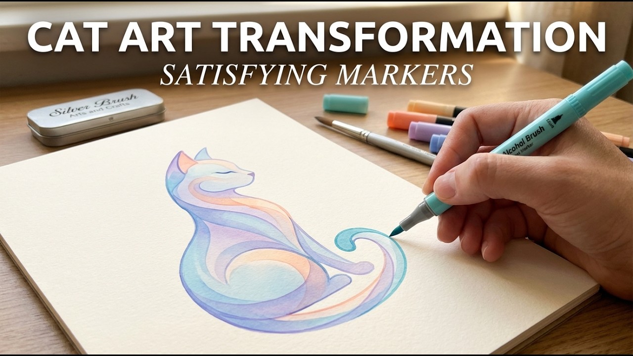 Satisfying Cat Art Transformation | Relaxing Marker Drawing for Stress Relief