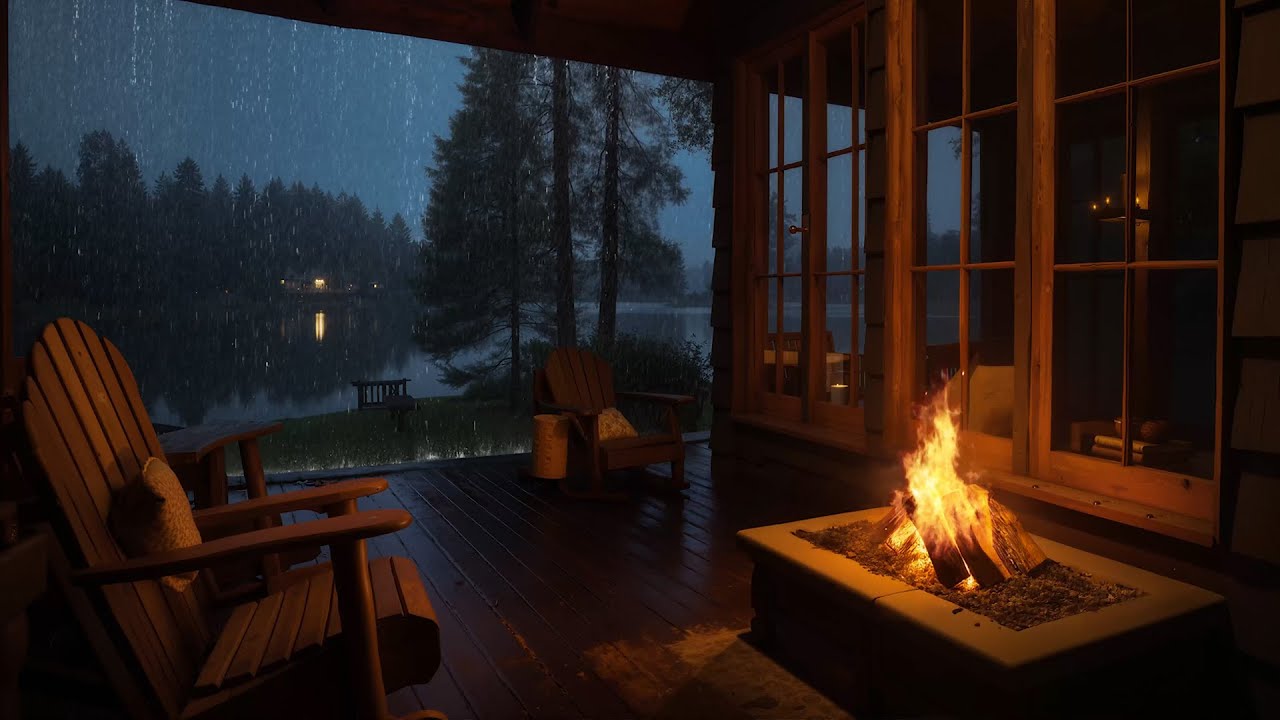 Rainy Night Cabin Retreat with Fireplace | Natural Rain Sounds to Ease Stress & Insomnia