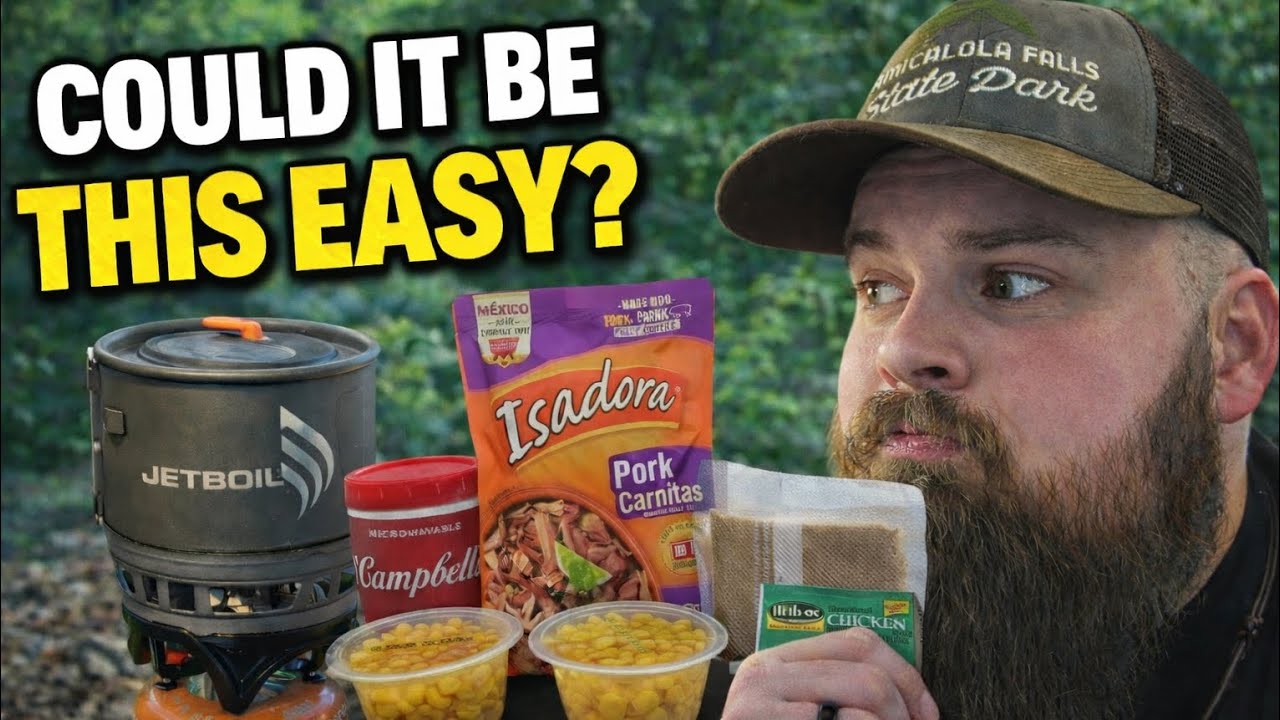 Easiest Camping Brunswick Stew! Cooking outside in the rain 
