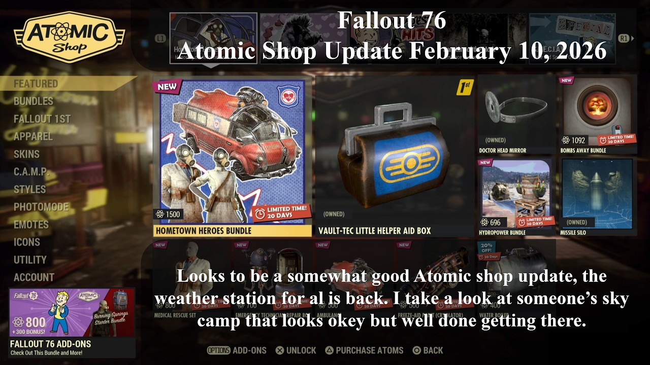 Fallout 76 Atomic Shop Update February 10, 2026