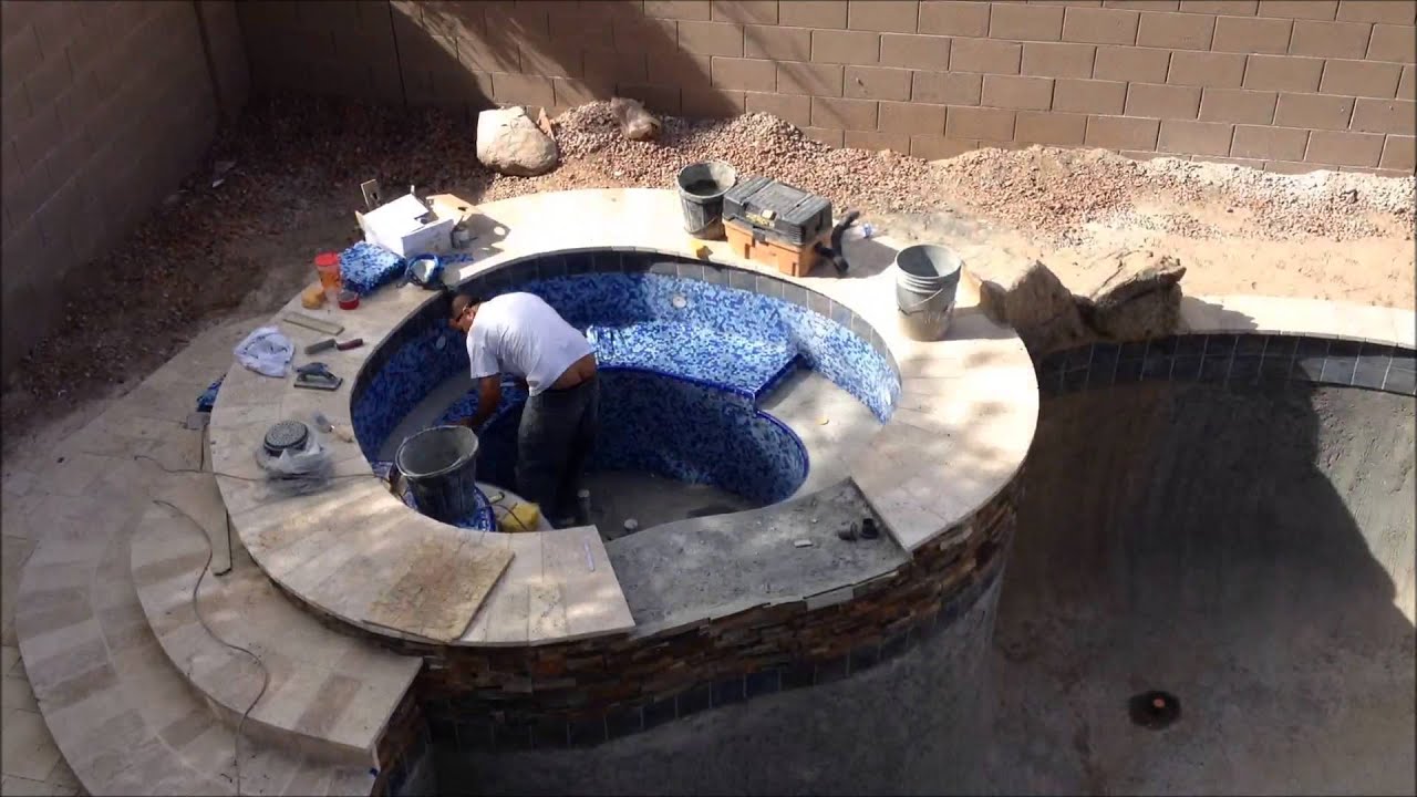 Spa Construction - glass tile spa installation time lapse