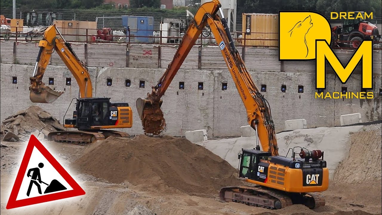CATERPILLAR 349E LONG REACH BAGGER GROSSBAUSTELLE HAFENCITY HAMBURG