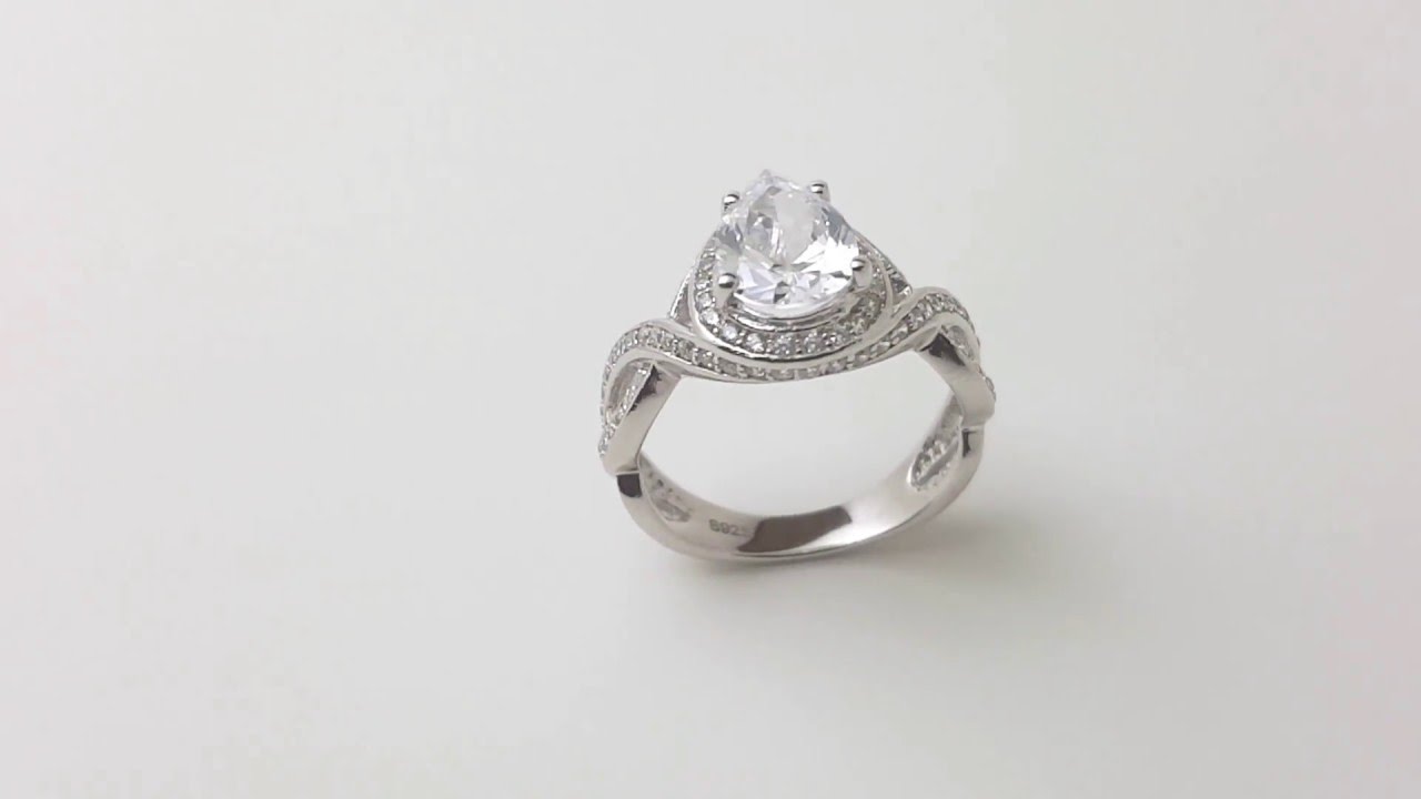 Sterling Silver Micro Pave Pear Center CZ Engagement Ring SACR00010