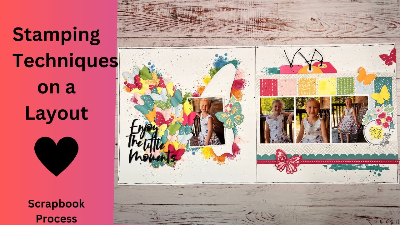 Stamping Techniques 2 Page Scrapbooking Layout Idea | Butterfly Scrapbook Page | Easter Layout